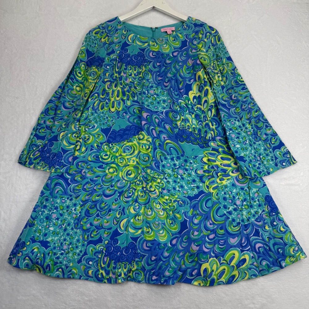 Lilly Pulitzer XXS Colette Tunic Abstract Peacock Print‎ 3/4 Sleeve mini Dress